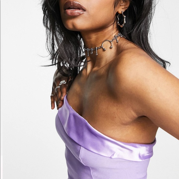 ASOS Missyempire Bandeau Mini Dress with Contrast Satin Trim in Lilac - Picture 4 of 6